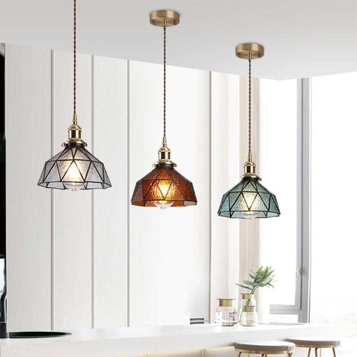 Suspension design à LED avec abat-jour en verre coloré rétro Loft - vue 6 sur 12