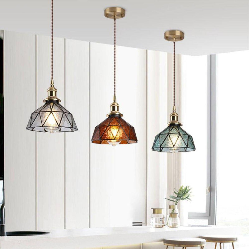 Suspension design à LED avec abat-jour en verre coloré rétro Loft