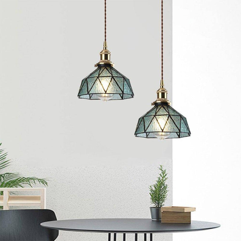 Suspension design à LED avec abat-jour en verre coloré rétro Loft