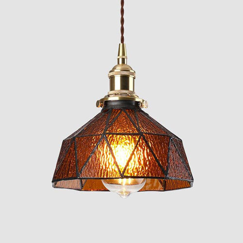 Suspension design à LED avec abat-jour en verre coloré rétro Loft - vue 8 sur 12
