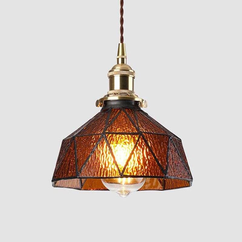 Suspension design à LED avec abat-jour en verre coloré rétro Loft