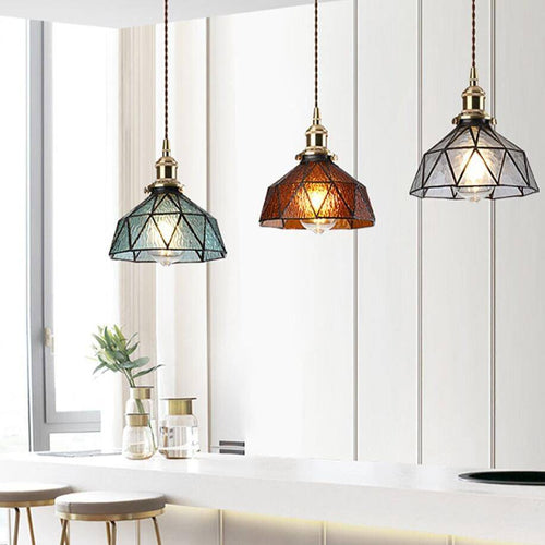 Suspension design à LED avec abat-jour en verre coloré rétro Loft - vue 4 sur 12