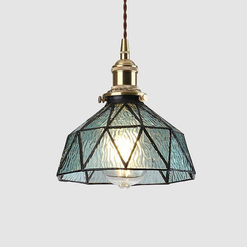 Suspension design à LED avec abat-jour en verre coloré rétro Loft - vue 9 sur 12