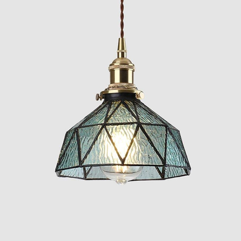 Suspension design à LED avec abat-jour en verre coloré rétro Loft