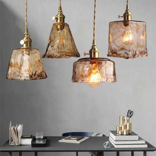 pendant light LED design with lampshade in amber glass Retro