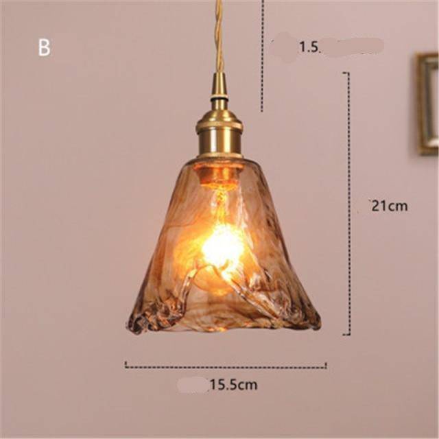 pendant light LED design with lampshade in amber glass Retro