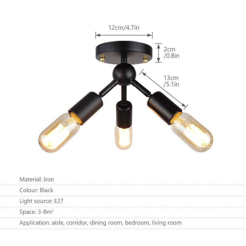 Plafonnier moderne à LED en métal noir avec trois lampes style Industriel