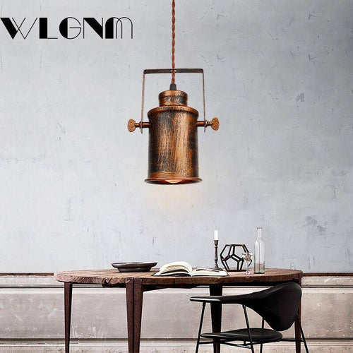 LED Design pendant with rusty metal lampshade