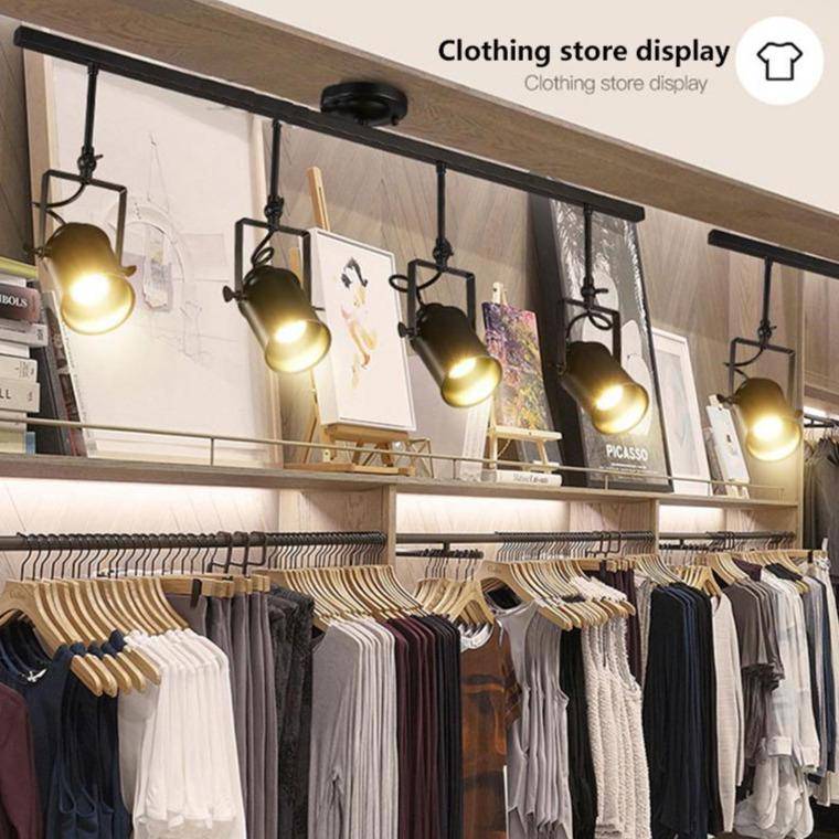Lustre rétro à LED en métal noir avec plusieurs spots cylindres Loft - vue 2 sur 8