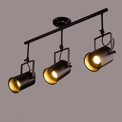 Retro LED chandelier in black metal with several Spotlights cylinders Loft