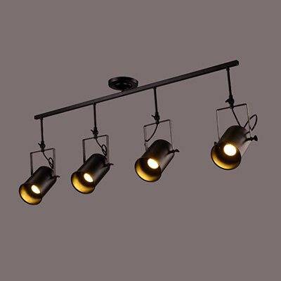 Retro LED chandelier in black metal with several Spotlights cylinders Loft