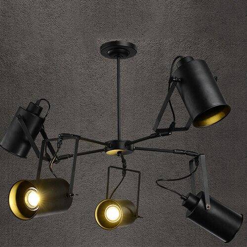 Retro LED chandelier in black metal with several Spotlights cylinders Loft