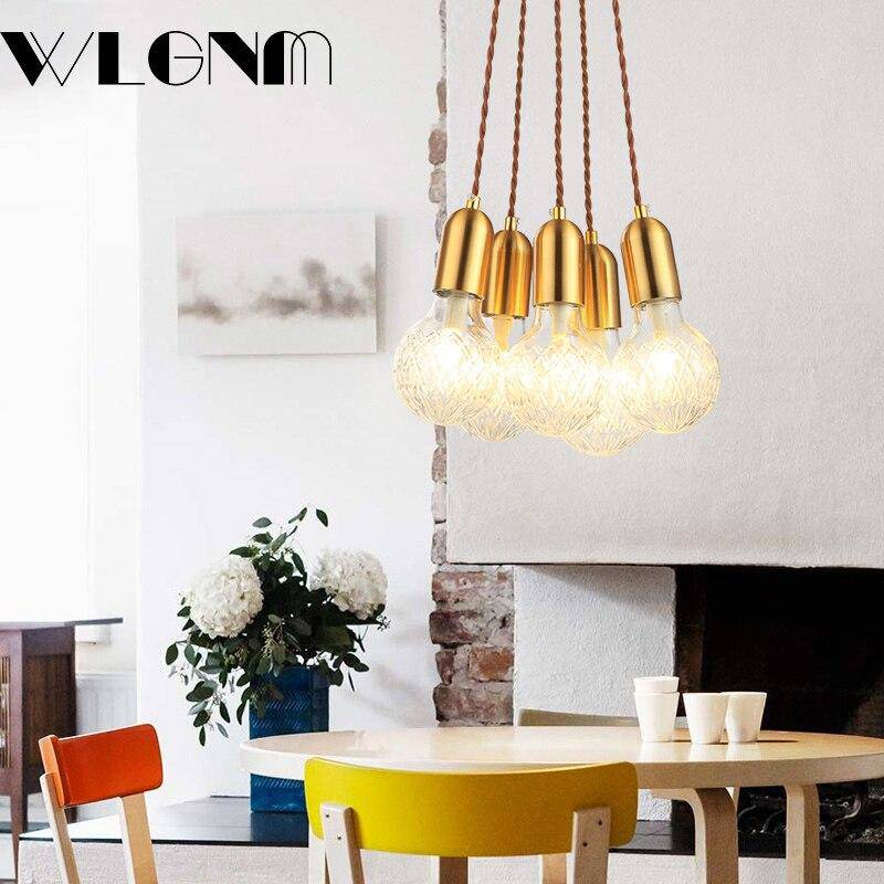 pendant light LED design in gold metal and retro crystal bulb