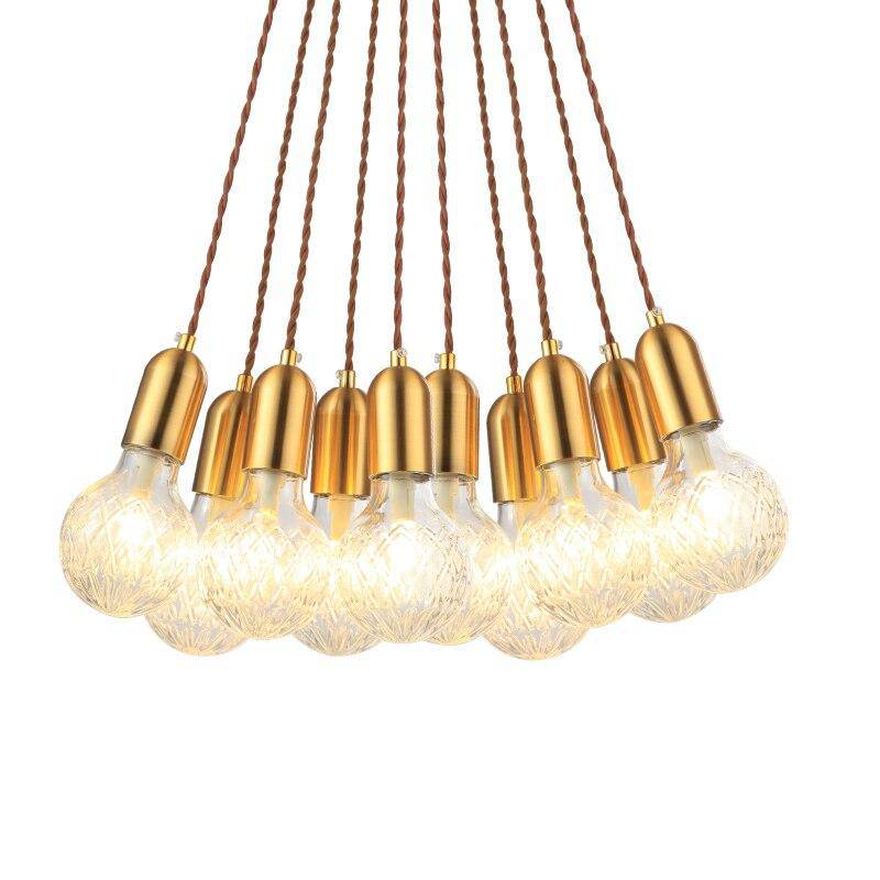 Suspension design à LED en métal doré et ampoule rétro Cristal