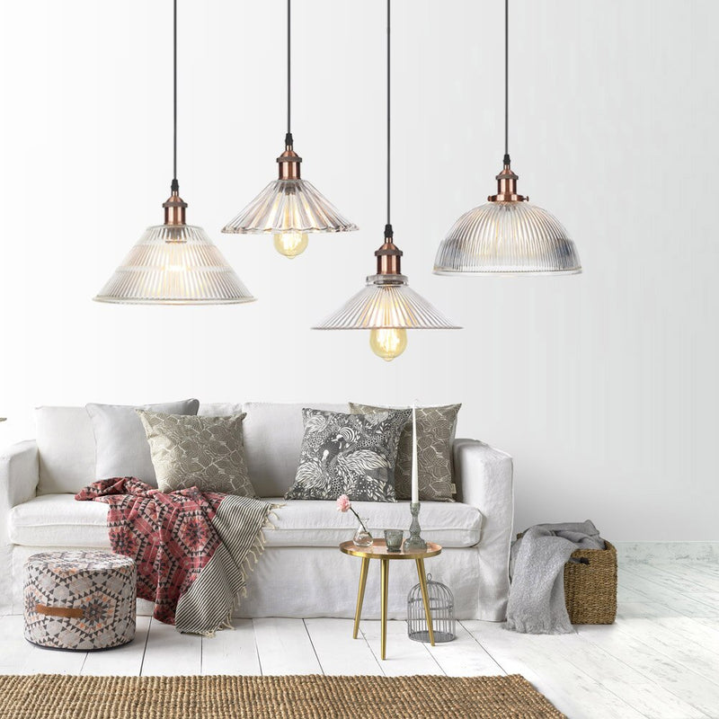 Suspension vintage LED avec abat-jour en verre Bertha