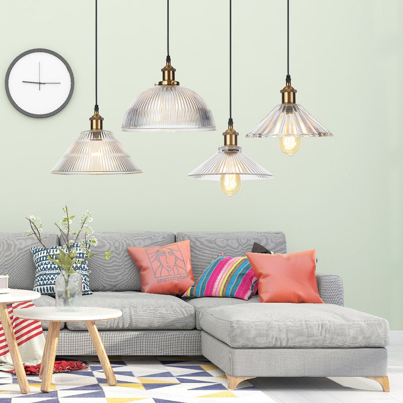 Suspension vintage LED avec abat-jour en verre Bertha