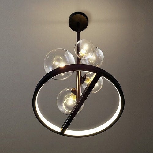 Lustre design LED circulaire en métal noir Romane