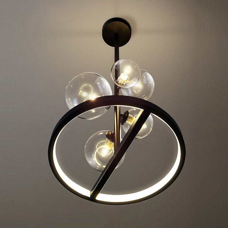 Lustre design LED circulaire en métal noir Romane
