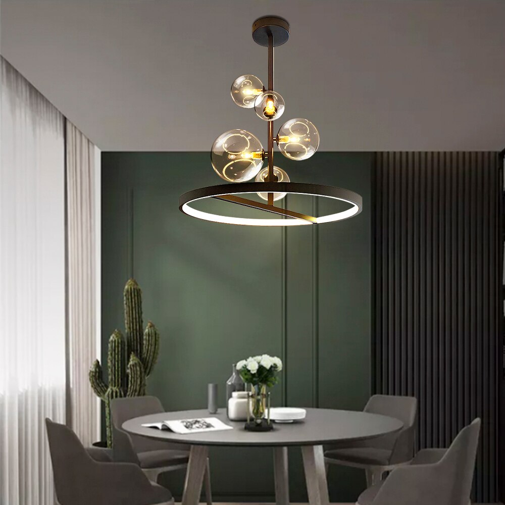 Lustre design LED circulaire en métal noir Romane - vue 4 sur 9