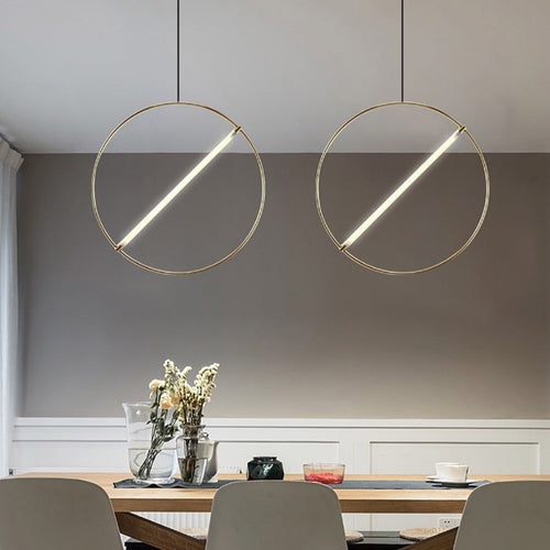 Suspension moderne LED anneau avec barre lumineuse Juncal