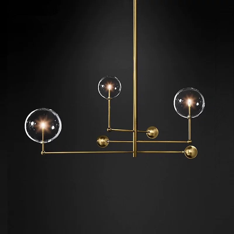 Lustre design LED base en métal doré et globes en verre Zuri