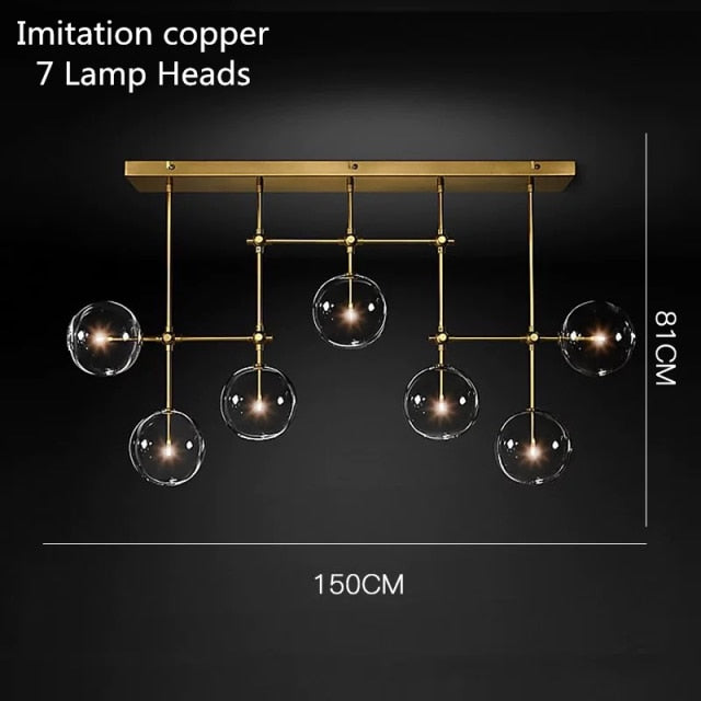 Lustre design LED base en métal doré et globes en verre Zuri