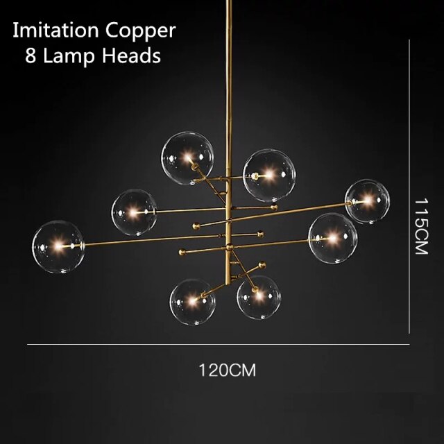 Lustre design LED base en métal doré et globes en verre Zuri