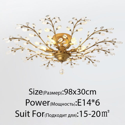 Plafonnier en cristal en forme de branches avec fleurs