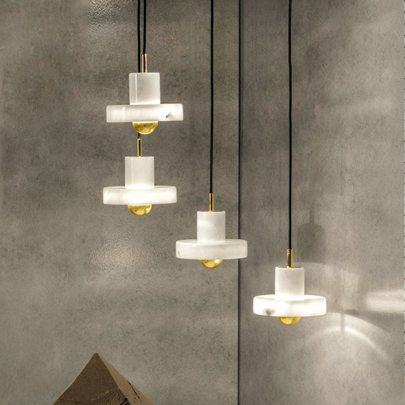 LED design chandelier with lampshade in white marble Luxia