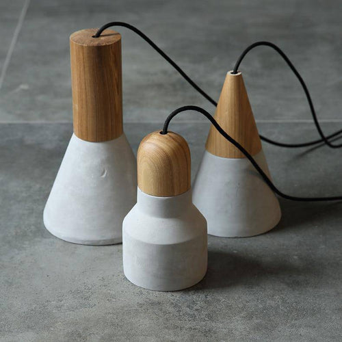 Lámpara de suspensión design de madera y cemento con diversas formas Estudio