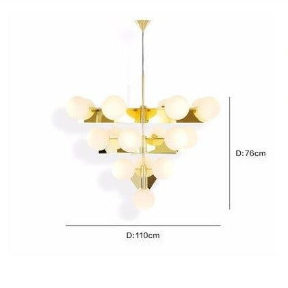 Modern golden pyramid chandelier with luxury glass globes Ariana