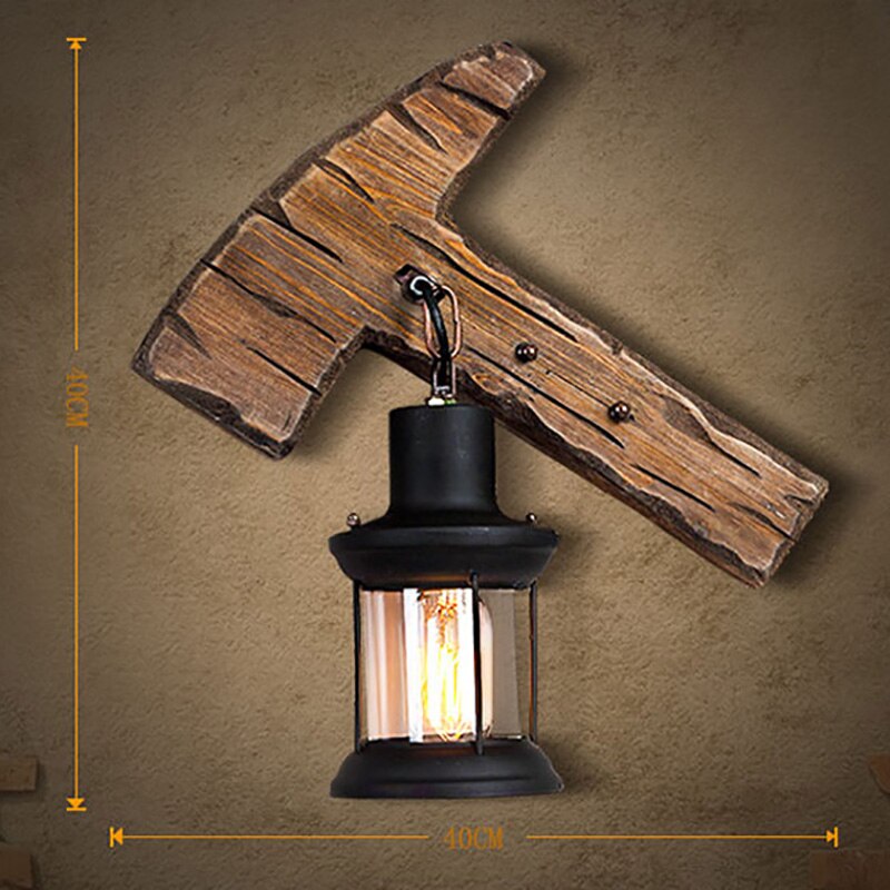 wall lamp Vintage wood and black metal wall Ignase