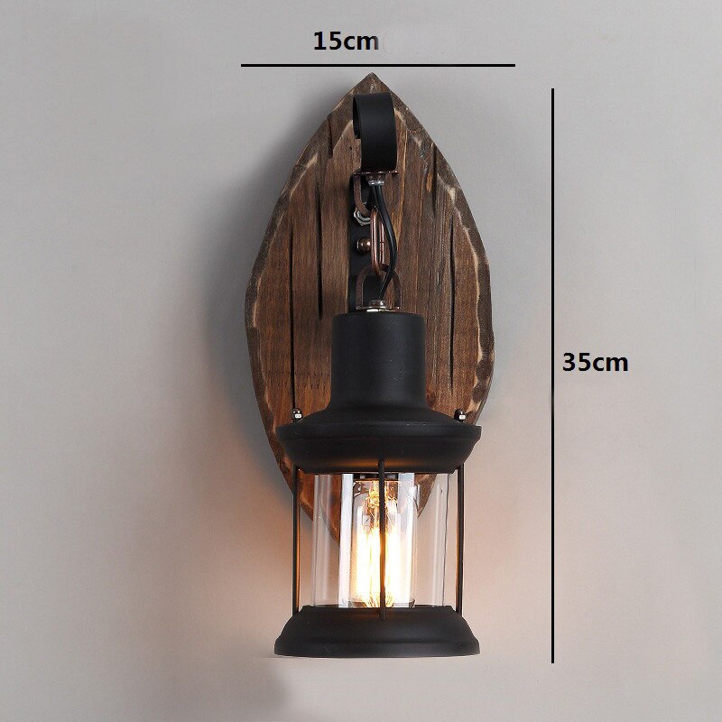 wall lamp Vintage wood and black metal wall Ignase