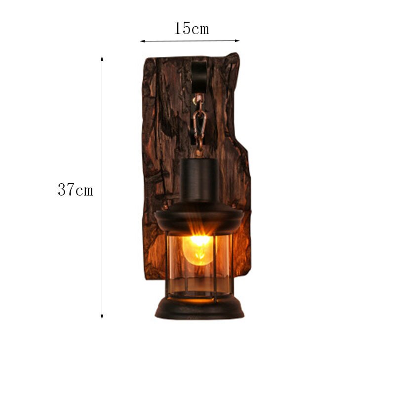 wall lamp Vintage wood and black metal wall Ignase