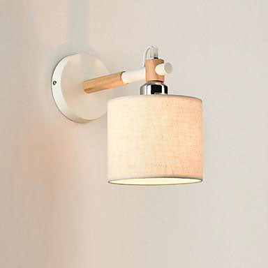 wall lamp wood and metal wall with lampshade cylindrical fabric