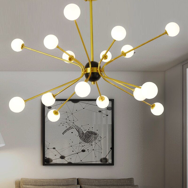 Lustre design doré avec plusieurs branches American - vue 3 sur 7