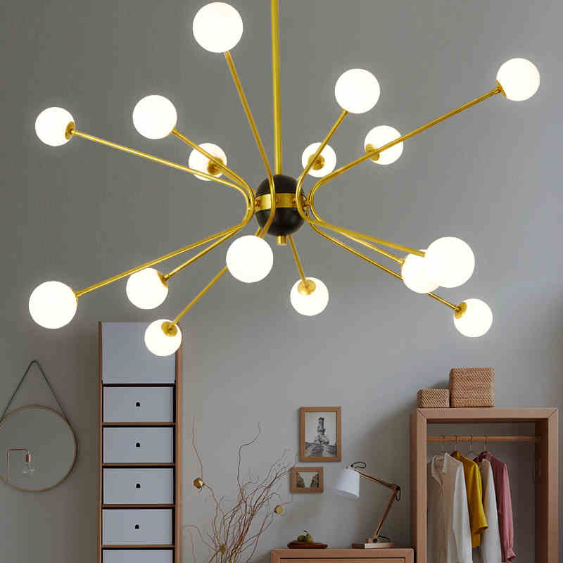Lustre design doré avec plusieurs branches American - vue 4 sur 7