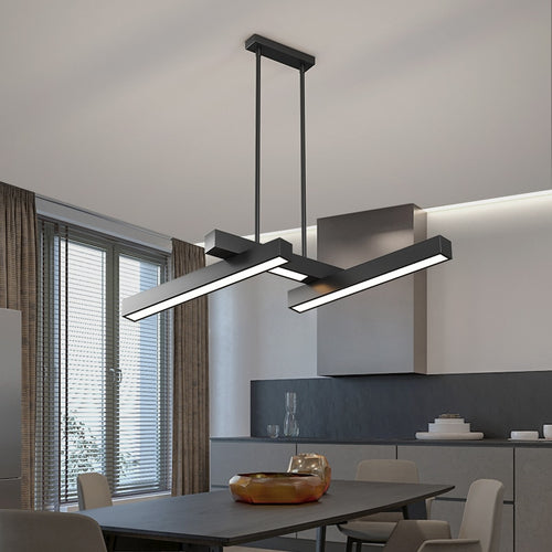 Lustre design LED en forme de Z métallique et noir Yeray