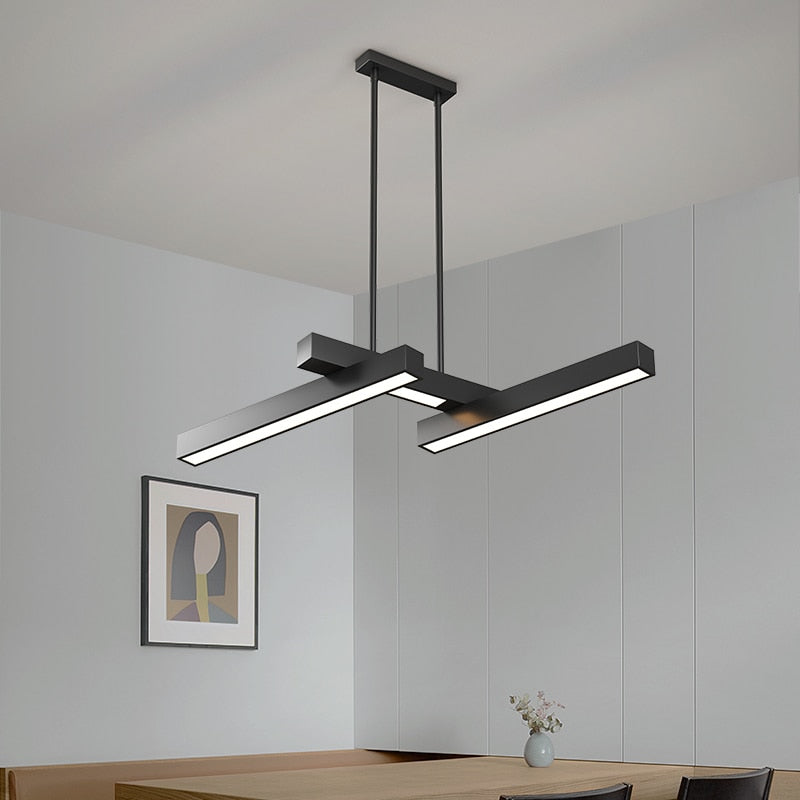 Lustre design LED en forme de Z métallique et noir Yeray