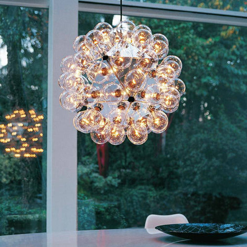 Chromed pendant light with Castiglioni lamps