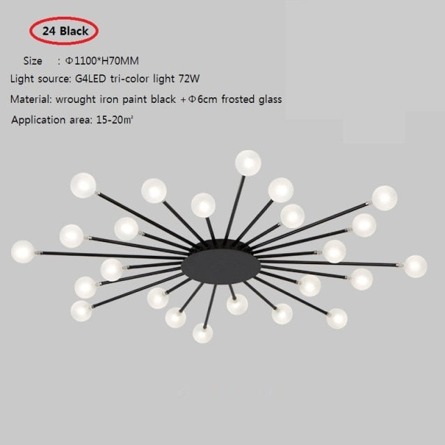 Modern LED ceiling lamp in the shape of a sun with Janira beads