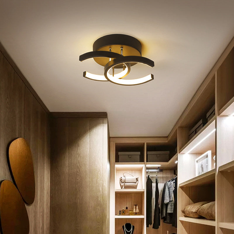 Modern LED ceiling lamp with 2 crossed Cs in metal Donatelo