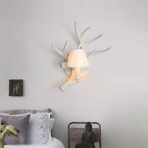 Applique murale rustique LED en bois blanc avec abat-jour vintage - vue 3 sur 7