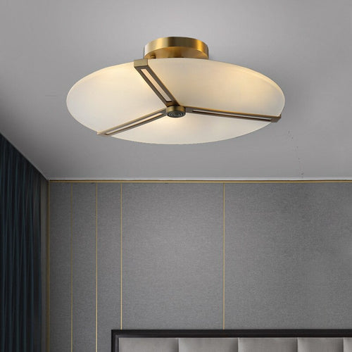 Round LED ceiling lamp in glass and gold metal Pablo
