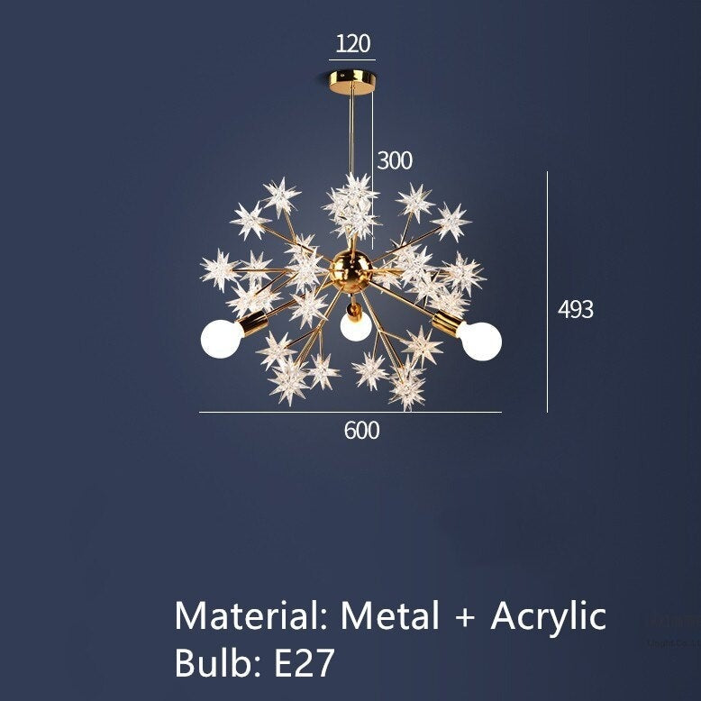 Modern metallic chandelier with sparkling stars Tanit