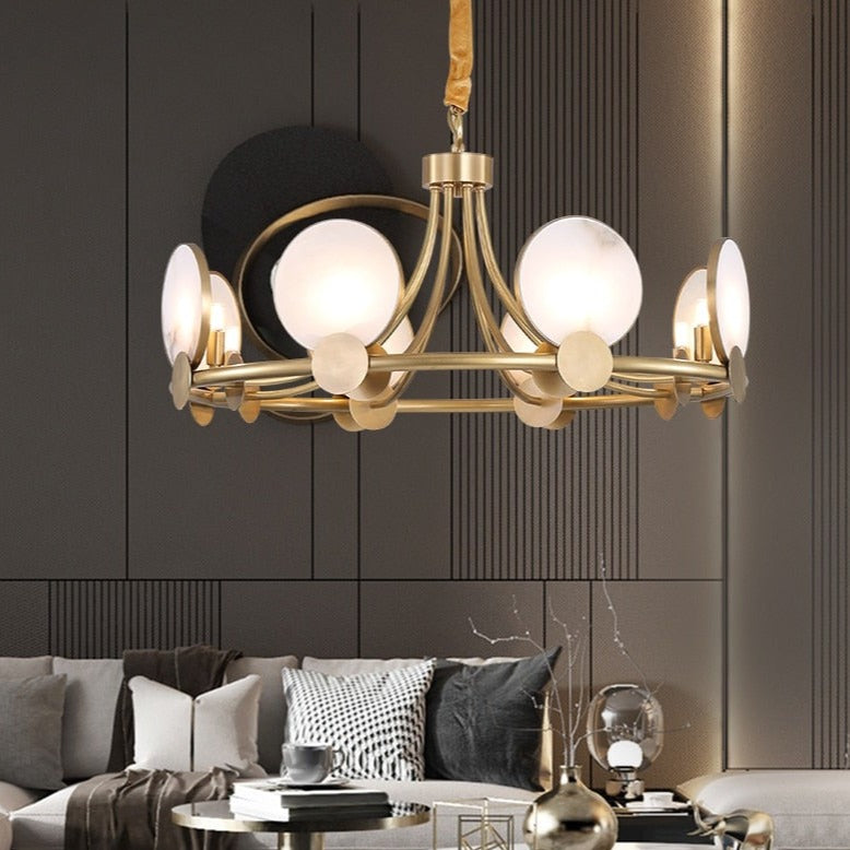 Modern LED chandelier in circular and marbled form Zélie