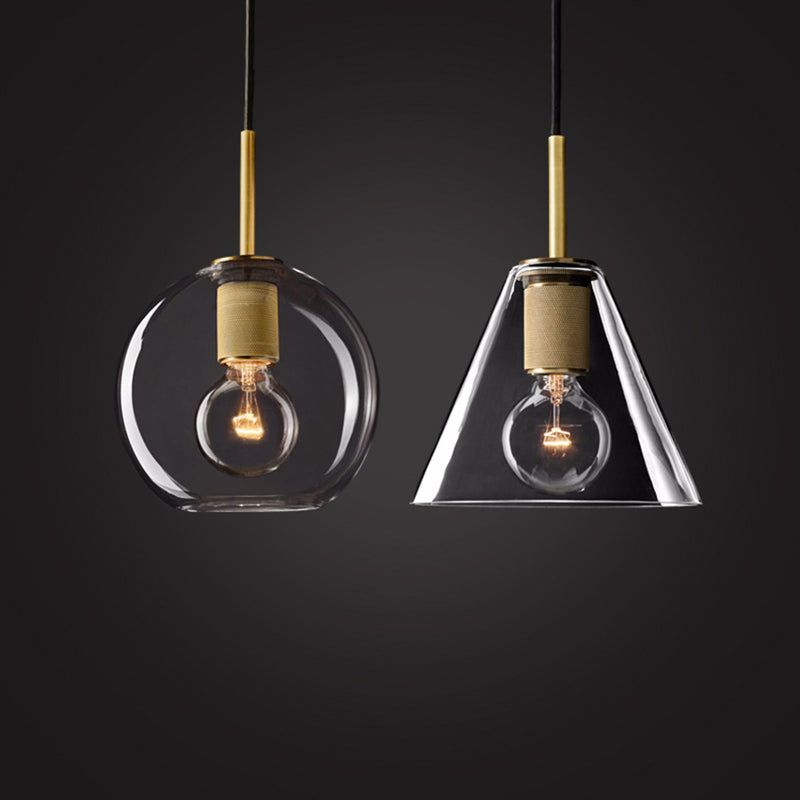 Suspension industrielle en verre et en métal doré Haivy