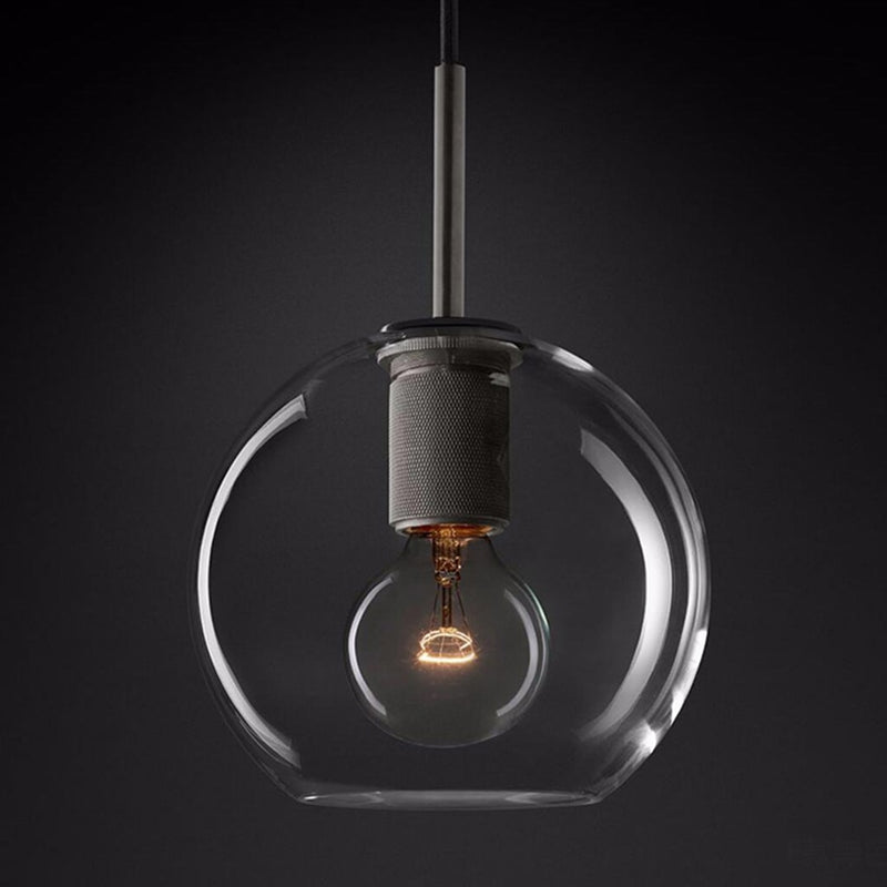 Suspension industrielle en verre et en métal doré Haivy