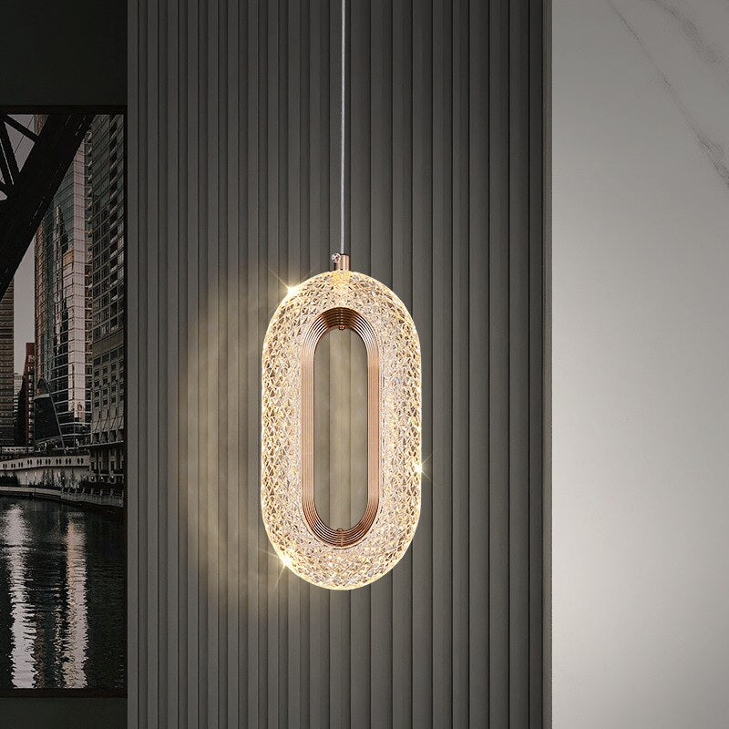 Lámpara de suspensión LED moderno de forma ovalada y dorado Elaia