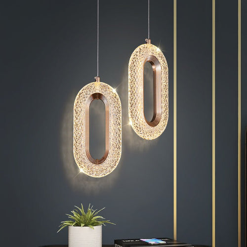 Suspension moderne LED forme ovale et dorée Elaia - vue 7 sur 12